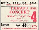 Royal Festival Hall 17 May 1964 BOB DYLAN 1st UK performance ticket