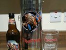 IRON MAIDEN TROOPER ETCHED BEER GLASS & COLLECTABLE TIN & EMPTY BOTTLE (NO BEER)