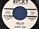 JOHNNY JACK Need You 45 RARE PITTSBURGH DOOWOP on RICKY 212 wlp NM-