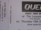 QUEEN CRAZY TOUR OF LONDON BOOK OF TICKETS LYCEUM THEATRE 13 DECEMBER 1979