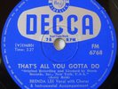 BRENDA LEE-THAT’S ALL YOU GOTTA DO / I’M SORRY-SOUTH AFRICA 78 RPM-EXC CONDITION