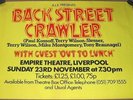 FREE BACK STREET CRAWLER SUNDAY 23rd NOVEMBER LIVERPOOL UK 1975 CONCERT POSTER