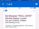 ED SHEERAN TICKETS THURSDAY 14th JUNE WEMBLEY STADIUM STANDING 2X