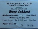 Black Sabbath Original Used Concert Ticket Marquay Club Town Hall Torquay 1970