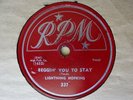 1951 R&B Blues 78 rpm LIGHTNING HOPKINS Beggin’ You To Stay  RPM 337 EX