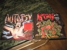 AUTOPSY 1989 Severed Survival NM red UK LP & 1991 Mental Funeral NM green UK LP