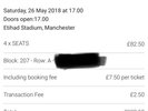2 x Ed Sheeran concert tickets Manchester FRONT ROW  Saturday 26th May **BH**