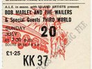 Bob Marley & The Wailers Hardrock Concert Theatre, Manchester 20/7/75 Ticket