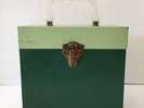 1950s-60s Vintage Two-Tone Green Metal 45 RPM Record CARRYING CASE Crackle Paint