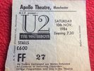 U2 Apollo Theatre Manchester Saturday 10th Nov. 1984 TICKET Stub Rare as a Promo