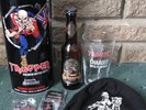 IRON MAIDEN TROOPER BEER GIFT TIN WITH GLASS & EMPTIED BOTTLE,DOG TAG,BEANIE