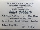 Black Sabbath Original Unused Concert Ticket Marquay Club Town Hall Torquay 1970