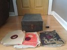 Rare Vintage British Antoria Wind Up Gramophone w 9x Records
