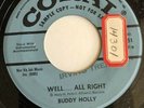 Buddy Holly 45 Well .... All Right PROMO MINT