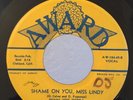 Rockabilly 45 Benn Joe Zeppa Shame On You Miss Lindy on Award HEAR