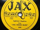 LIGHTNIN HOPKINS on VG+ Jax label 78 JAIL HOUSE BLUES b/w T. MODEL BLUES TB1038
