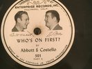 COMEDY 78 novelty ABBOTT & COSTELLO 78 Who's On First BASEBALL VG 1943 sticker