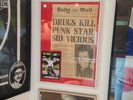 Sex Pistols Framed Advert Drugs kill Punk star Sid Vicious Head Line daily post