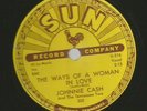 COUNTRY BOPPER 78 - JOHNNIE (johnny) CASH -THE WAYS OF A - HEAR- 1958 SUN 302