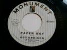 1959 Rock 45 ROY ORBISON Paper Boy/ With The Bug  MONUMENT  VG++ to M-