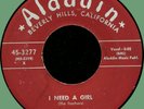 FEATHERS I Need a Girl / Standin' Right There 45rpm Aladdin 1955 orig w/ delta #