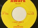 Northern Soul 45 - Appreciations - I Can't Hide It - No, No, No - Aware HEAR