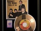 THE BEATLES TICKET TO RIDE GOLD METALIZED VINYL RECORD RARE 45 PM NON RIAA