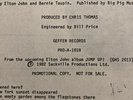 RARE Elton John TEST PRESSING Promo 12” Beatles John Lennon Lyric Sheet NM Vinyl