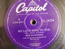 78 rpm BOB MANNING after my laughter came tears / my love song to you CL 14234