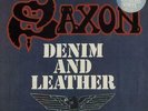 Saxon Denim And Leather - Blue vinyl - Autographed UK vinyl LP album record