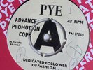 Scarce 1966 Kinks PYE PROMO 45: 'Dedicated Follower Of Fashion'; EX to NM