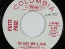 Northern Soul 45 PATTI PAGE You Don't Need A Heart COLUMBIA promo HEAR