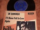 BILLY FURY - RARE 7” DECCA VINYL DEMO 1963 & PICTURE SLEEVE ( IN SUMMER ) 45rpm