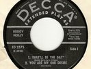 45RPM, BUDDY HOLLY EP, DECCA ; THAT'LL BE THE DAY ' G+ ' NO COVER ROCK