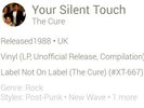 Your Silent Touch The Cure Vinyl LP Release1988 UK VG+/VG
