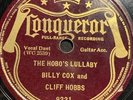 Billy Cox - Cliff Hobbs THE HOBO'S LULLABY 78 rpm CONQUEROR 9221 V+ Country