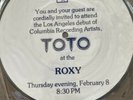 Toto At The Roxy- Thursday Evening February 8 8:30 PM. 7” Pic Disc Rare Promo