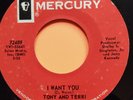 Tony and Terri - I Want You/Take Me Now Garage/Beat Mercury Vg+ both sides