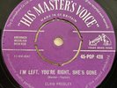 ELVIS PRESLEY - I'm Left, You're Right, She's Gone - UK HMV 1957 45-POP 428 VG+