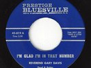 REVEREND GARY DAVIS I'm Glad I'm In That Number BLUES GOSPEL 1962 45RPM