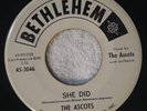 New Breed    THE ASCOTS  She Did / Hip Talk  BETHLEHEM 3046  DJ