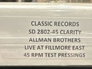 Allman Brothers Live At Fillmore East CLASSIC RECORDS TEST 45 RPM Michael Hobson