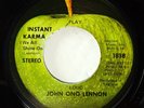 BEATLES JOHN LENNON - INSTANT KARMA - VG+ RARE APPLE 1818 PROMO ONE-SIDED 45