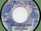 SONNY BURGESS Sadie's Back in Town / A Kiss Goodnite 45rpm Phillips 1960 Memphis