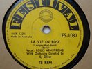 Louis Armstrong 78 Record Grade E- La Vie En Rose & Sit Down You're Rockin Boat