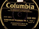 IGNAZ FRIEDMAN -PIANO- Liszt: Hungarian Rhapsody No. 2     78rpm     G3059