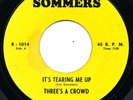 THREE'S A CROWD It's Tearing Me Up 45 RARE Funk Soul Psych Bongos SOMMERS HEAR