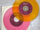 Beatles Vinyl Records, Pink & Yellow. 2 ea. Let It Be / Twist & Shout. Jukebox