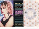 Madonna Crazy For You Japan Promo Sample 7' Single Record 07SP-892 Rare  1985